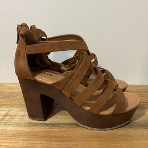 Torrid Ankle Wrap Wood Heel Shoe - Faux Suede Brown | Womens Size 9WW